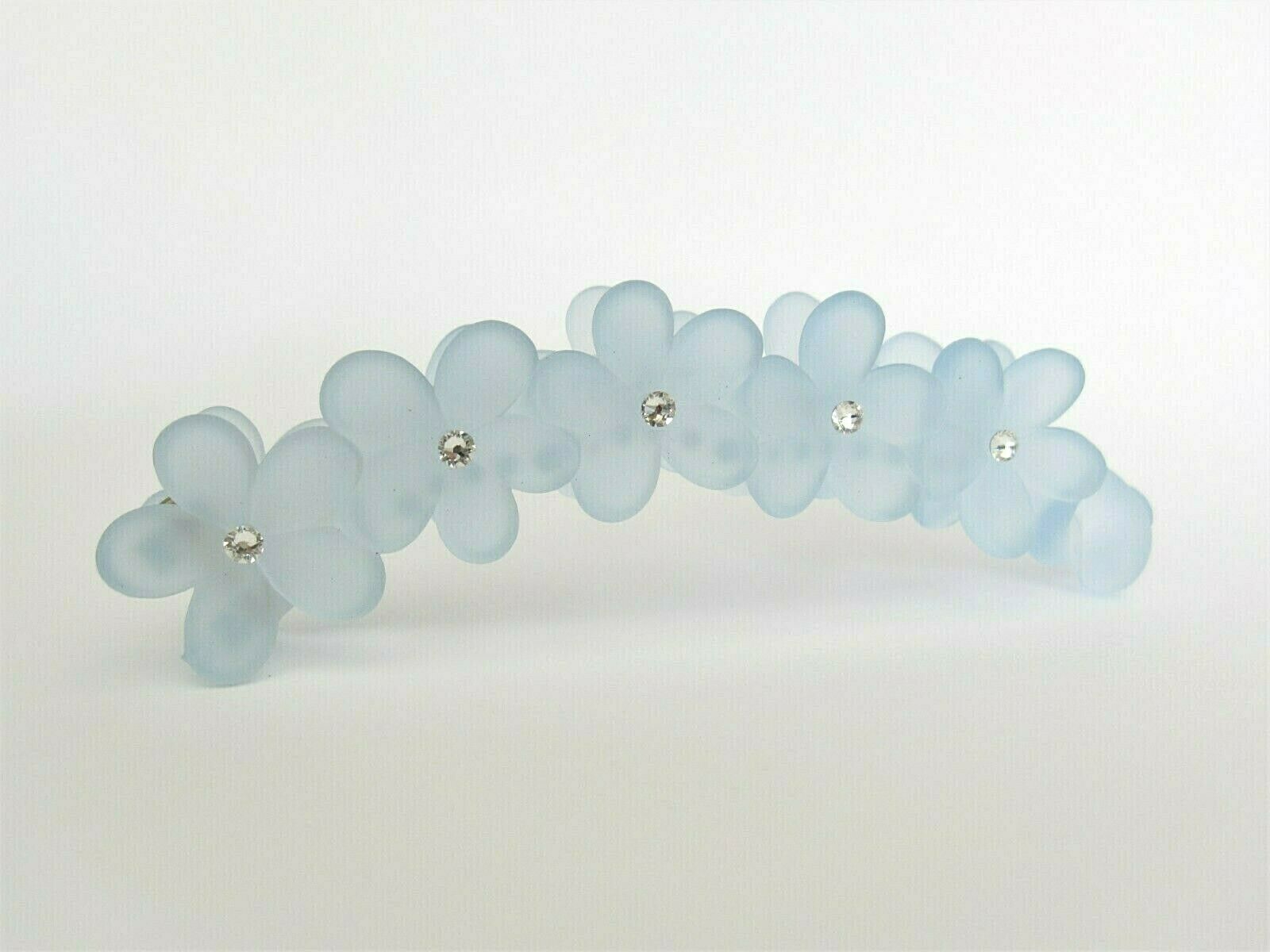 Powder blue frosted flower banana hair claw clips made with swarovski crystals