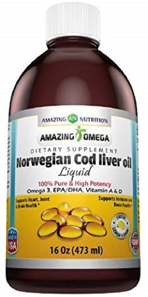 Amazing Omega Norwegian Cod Liver Oil 16 Oz 473 Ml Fresh Lemon - Purest & Best