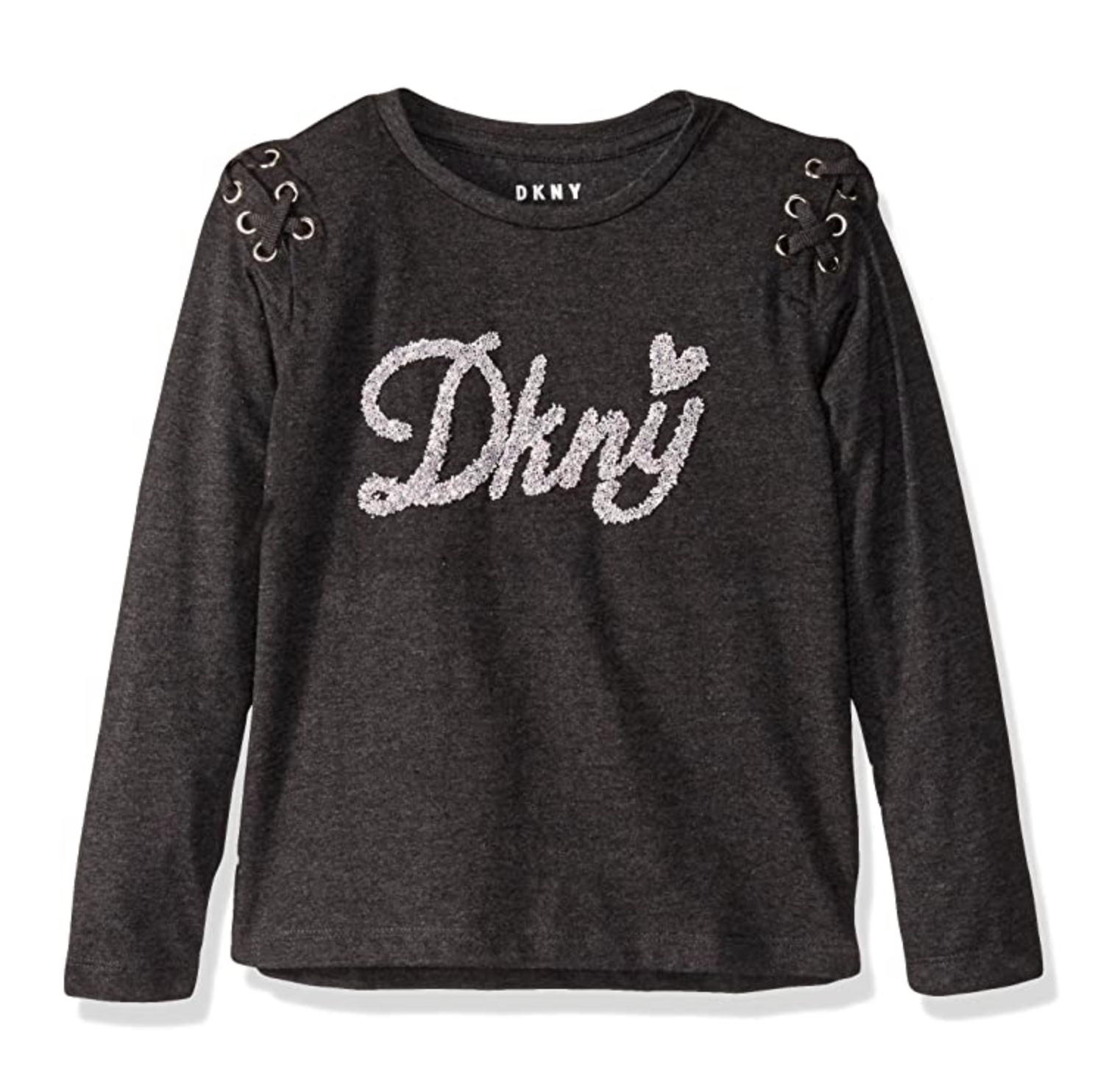 DKNY Girls' Fashion Long Sleeve T-Shirt Love Dark Charcoal Heather Size 4 - $8.90