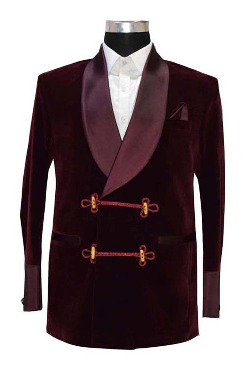 Men Burgundy Smoking Jacket Elegant Luxury Stylish Designer Party Wear Blazer - Men's Clothing
