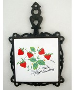 Cast Iron Trivet Wall Hanging Ceramic Tile Wild Strawberry Fruit Rustic ... - $6.92