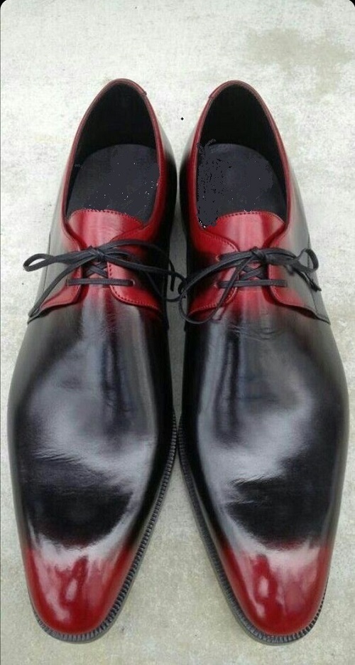 NEW Handmade Men's New 2 Tone Black Red shoes, Men's Brogue Lace Up Leather shoe