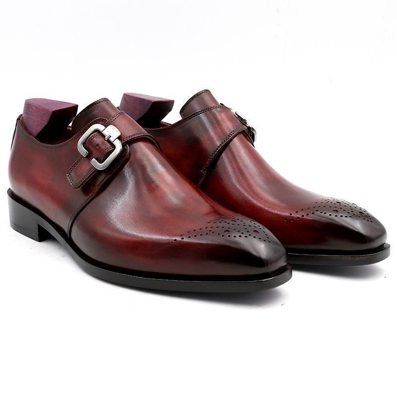 New Handmade Men's Brogue Derby Stylish Burgundy Leather Monk Strap, Men's Shoe