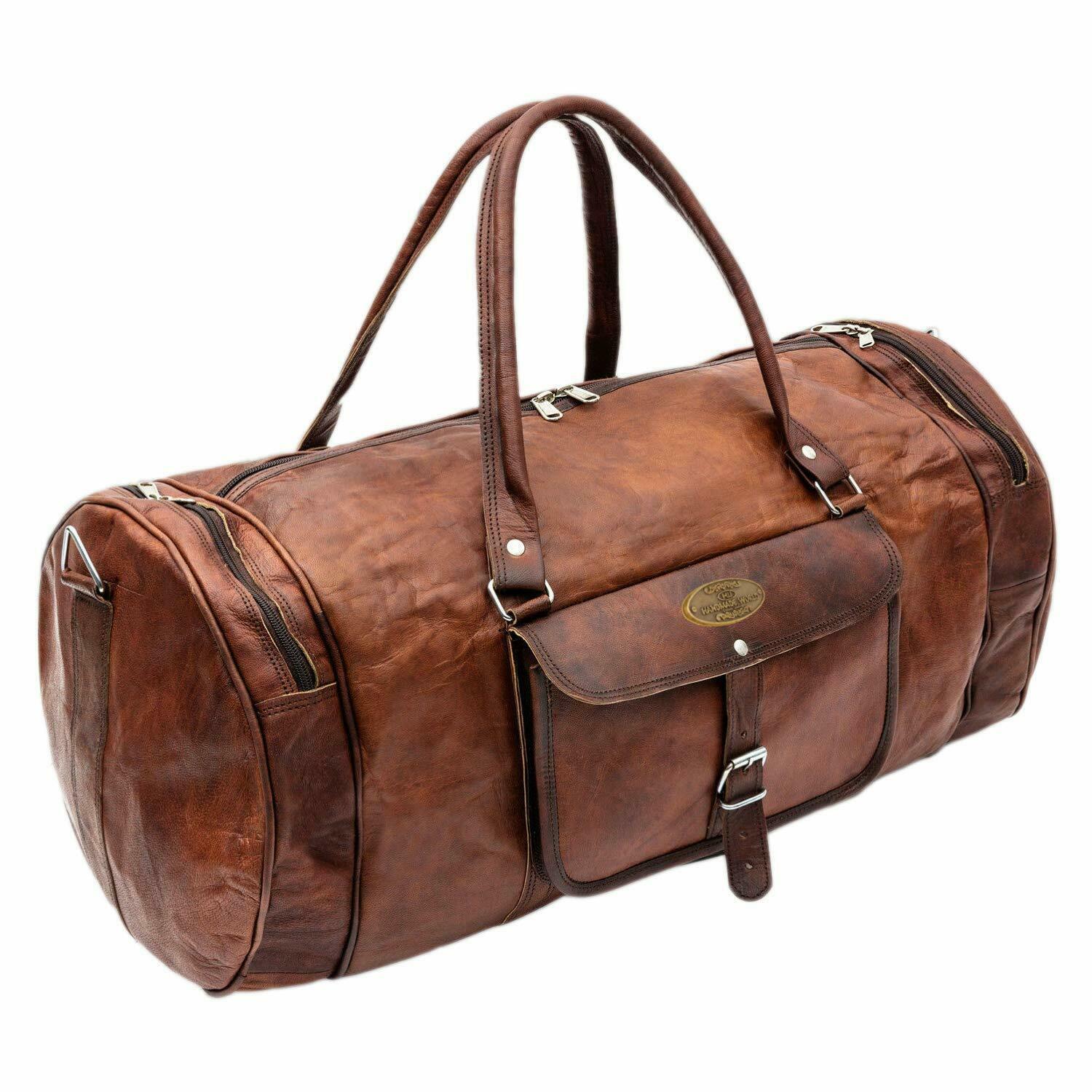 Men's Retro Style Carry On Luggage Flap Duffel Leather Duffel Bag - Luggage