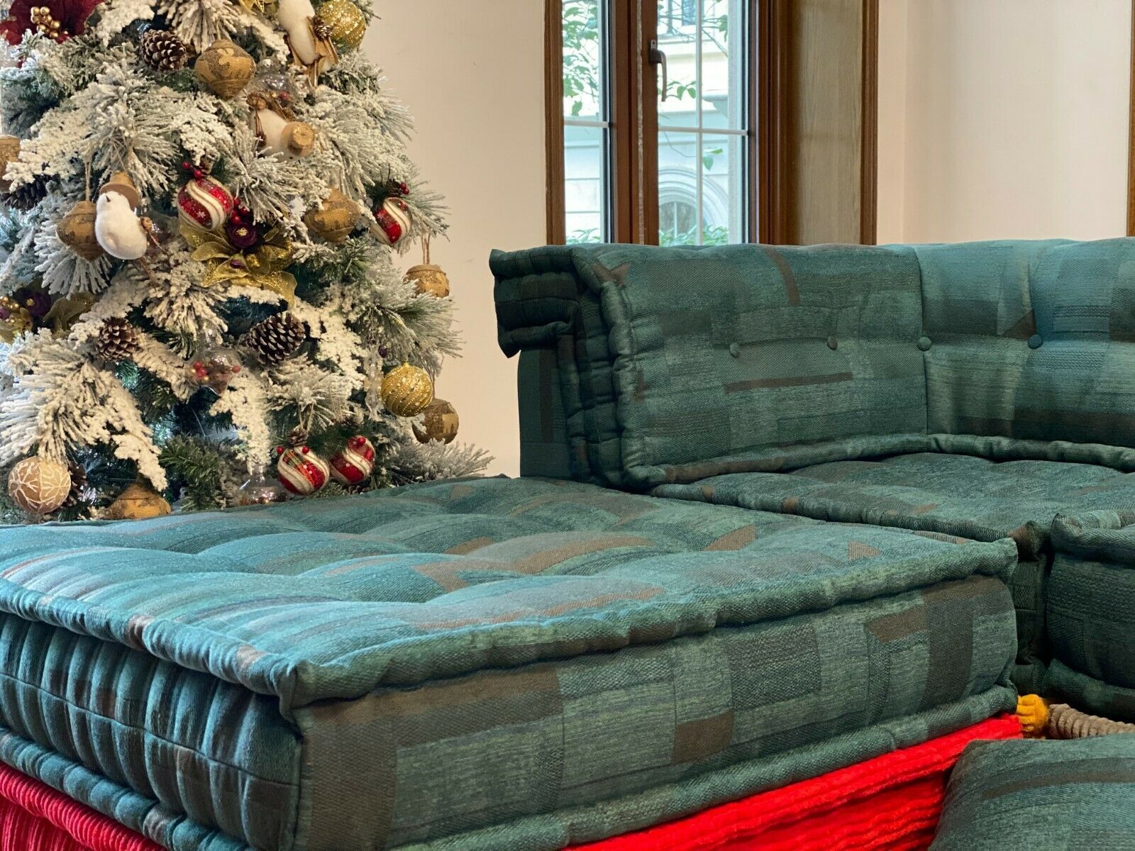 Custom Modular Buildable Sectional French tufted Daybed Sofa Couch, Green Asian Sofas