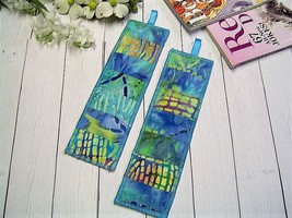 Handmade &quot;OCEAN&quot; 2 Reversible Batik Patchwork Bookmarks - Student / Teac... - $8.00