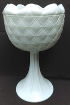 Vtg Indiana White Milk Glass Duette Pattern Quilted Footed Pedestal Vase... - $24.97