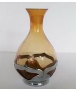 Vintage Farber Brothers Amber art glass decanter w/ chrome bottom missin... - $24.99