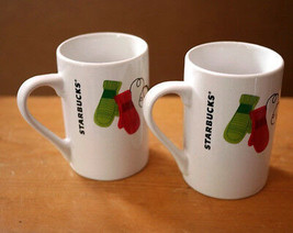 Pair 2 STARBUCKS 2011 Holiday White Coffee Mug Cup Red Green Mittens Bird 10 oz - $16.99