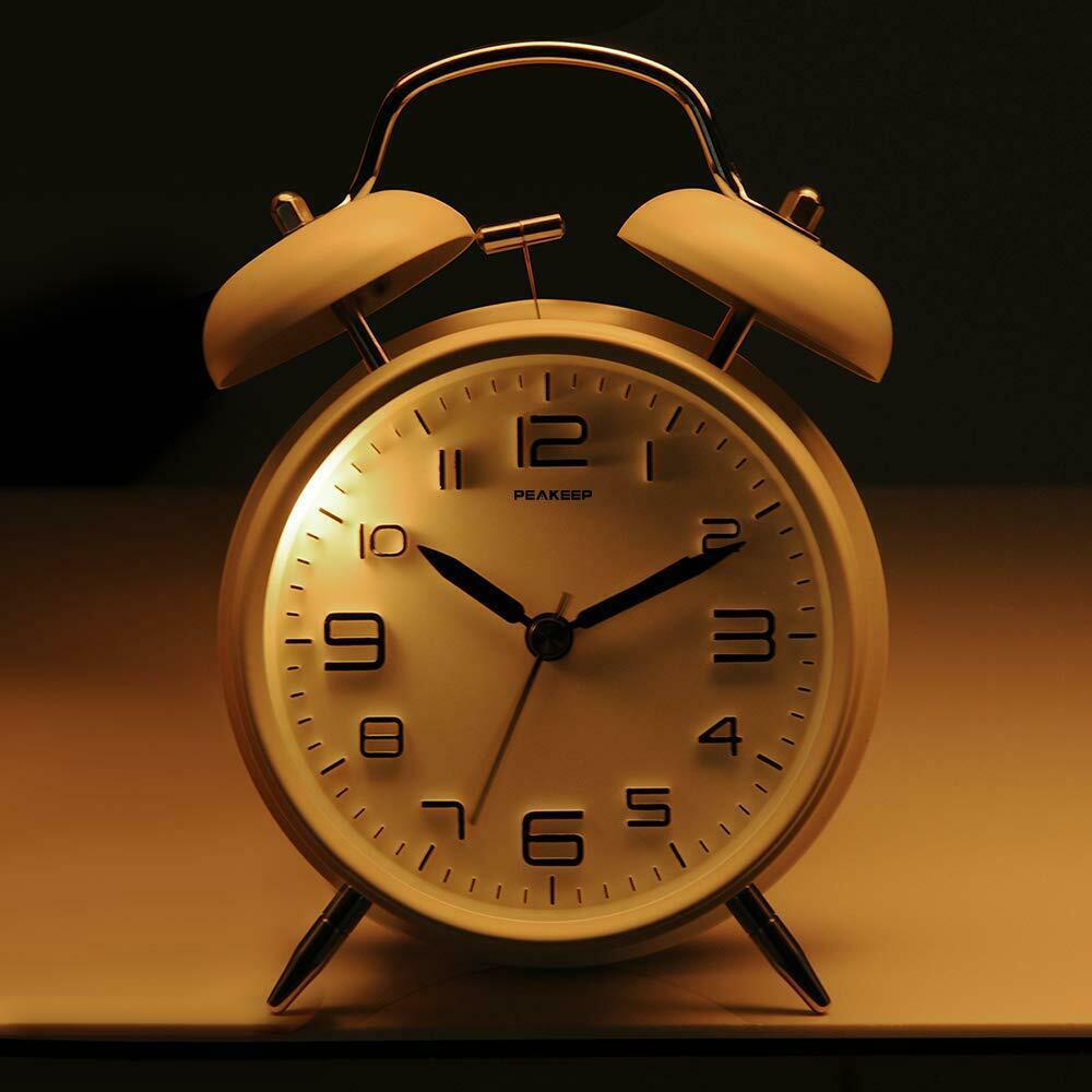 Nice Analog Alarm Clock 4" Face White Twin Bell Vintage Shabby Chic