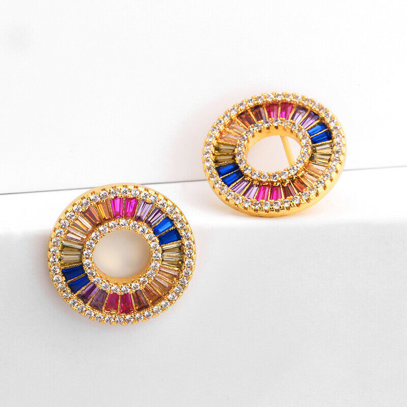 MultiColor CZ Crystal Hoop Earrings for Women Gold Plated Zircon