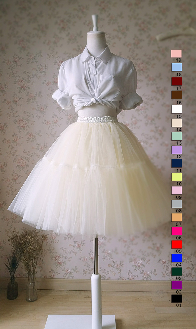 Ivory White 6 layer Tulle A Line Circle Skirt Women Puffy Knee Length ...