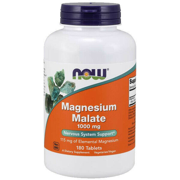 Magnesium Malate 1000mg 180 Tabs Now Foods Nervous System Supp Kosher Elemental