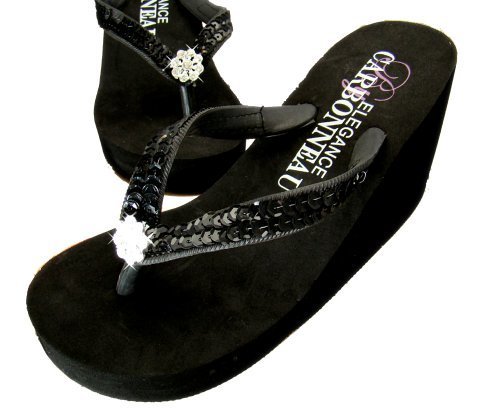 Elegance by Carbonneau BREEZE Women's High Heel Flip Flop Black Foam Rubber Sand