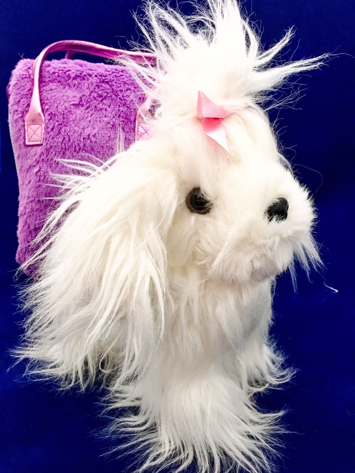 pucci pups pink and white plush bag and schnauzer