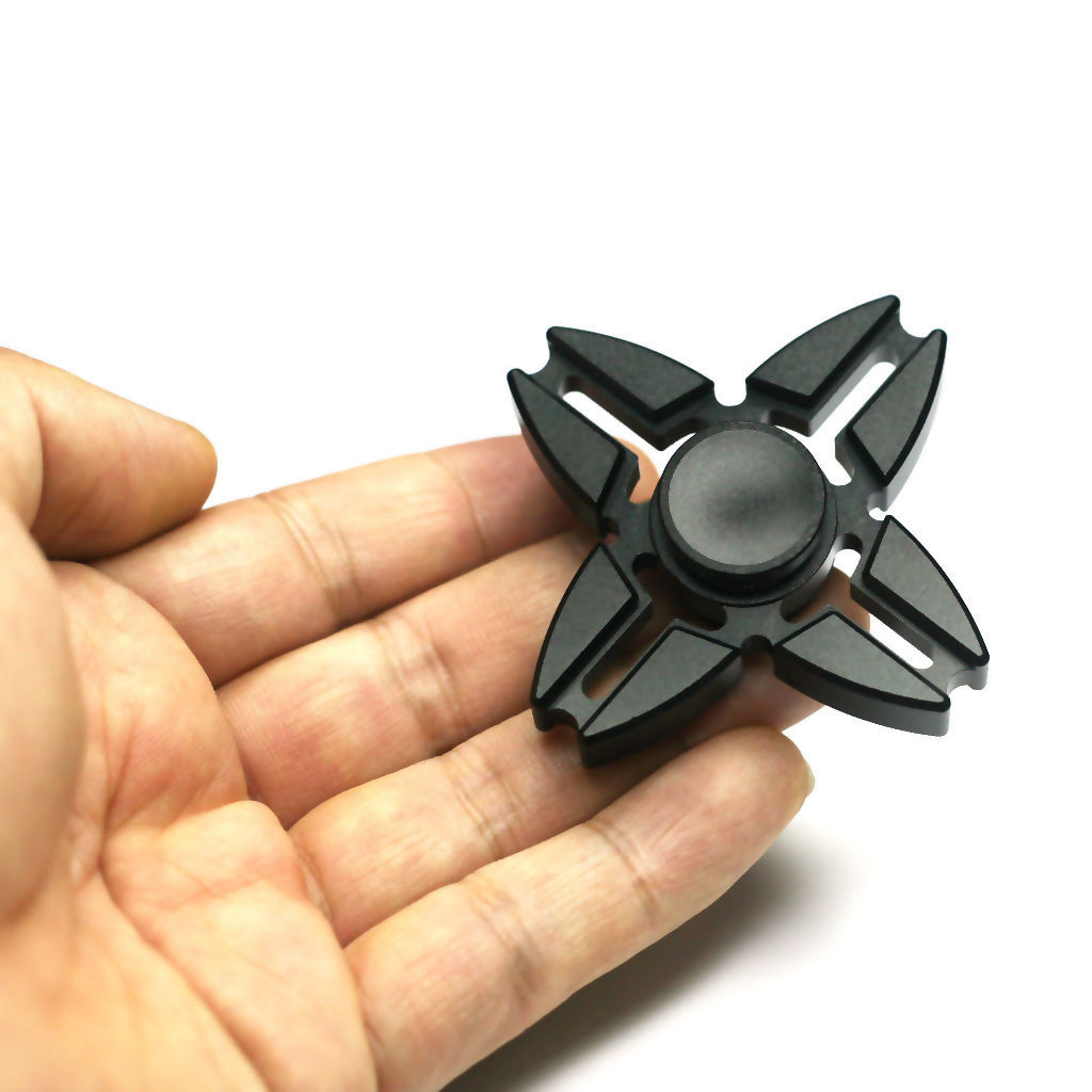 Case + Four Sides Metal Fidget Finger Spinner Black Super QUIET Premium