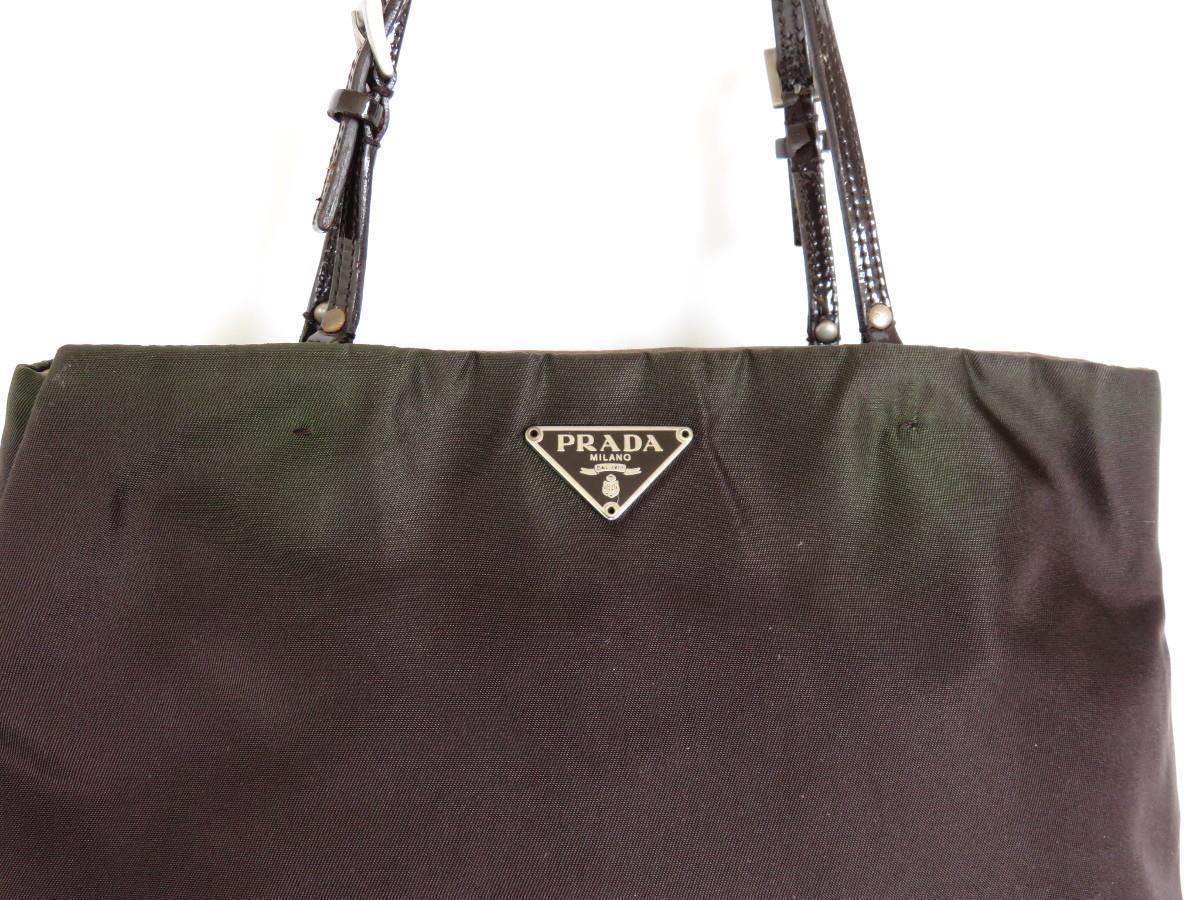 Authentic PRADA Dark Brown Nylon Patent Leather Small Handbag Bag Purse - Women&#39;s Handbags & Bags