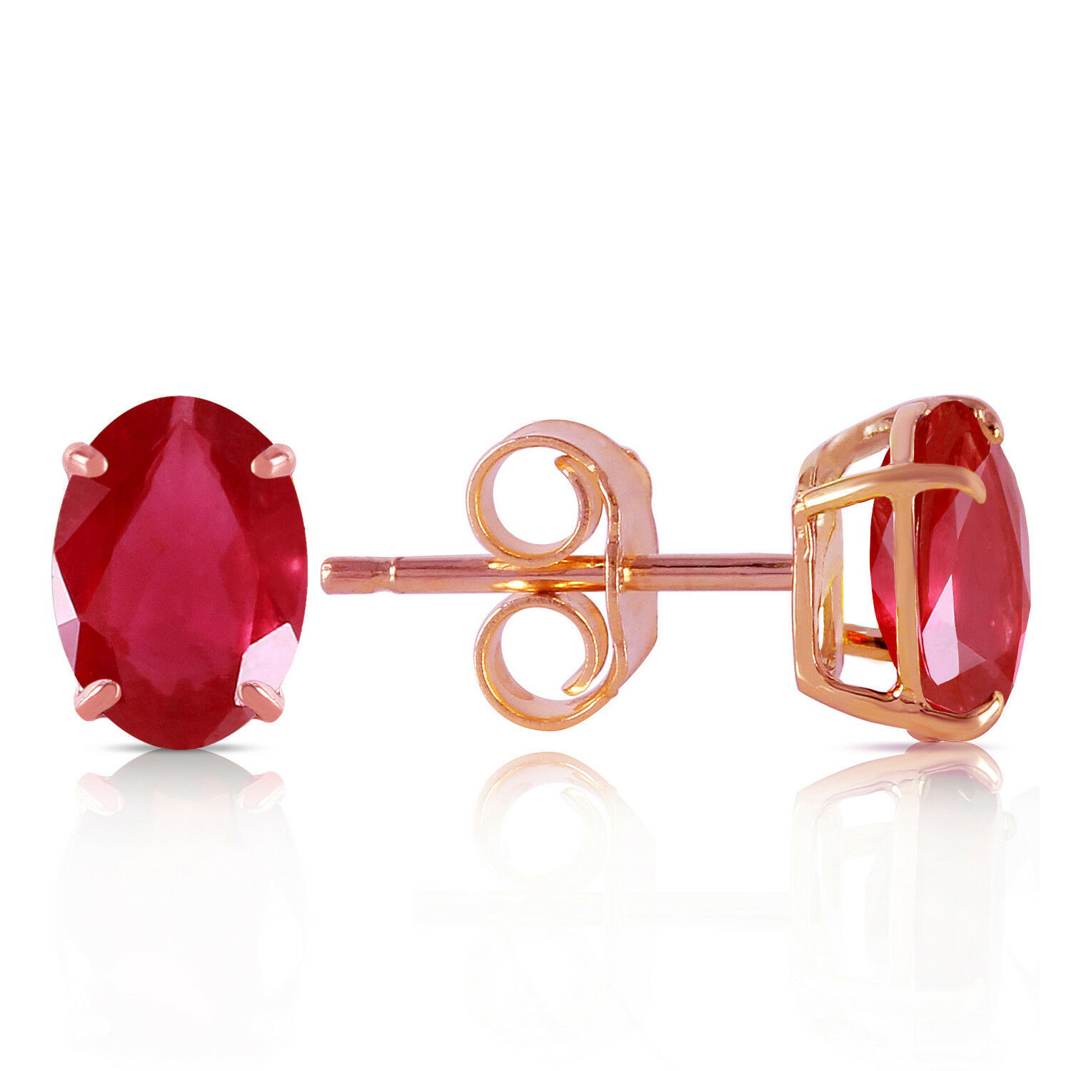 14k Rose Gold Stud Earrings 1.8 Carat Natural Ruby 100 Genuine
