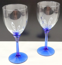 (2) Libbey Domaine Cobalt Blue Water Goblets Set Elegant Flower Stemware Glasses - $29.67