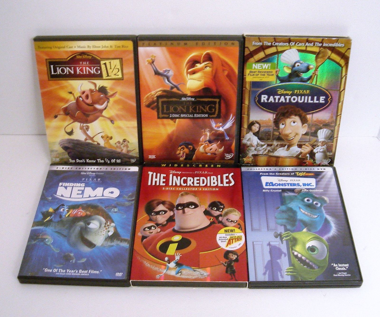 The Lion King, Ratatouille, Finding Nemo, The Incredibles Disney DVD ...
