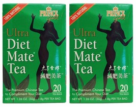 2 Pack Prince of Peace 100% Natural Ultra Diet Mate Tea - 20 Tea Bags