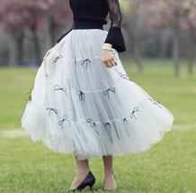 Gray Layered Tulle Skirt Outfit High Waisted Party Ruffle Tulle Skirt Plus Size image 4