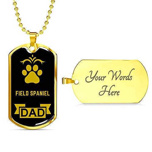 Dog Lover Gift Field Spaniel Dad Dog Necklace Engraved 18k Gold Dog Tag W 24