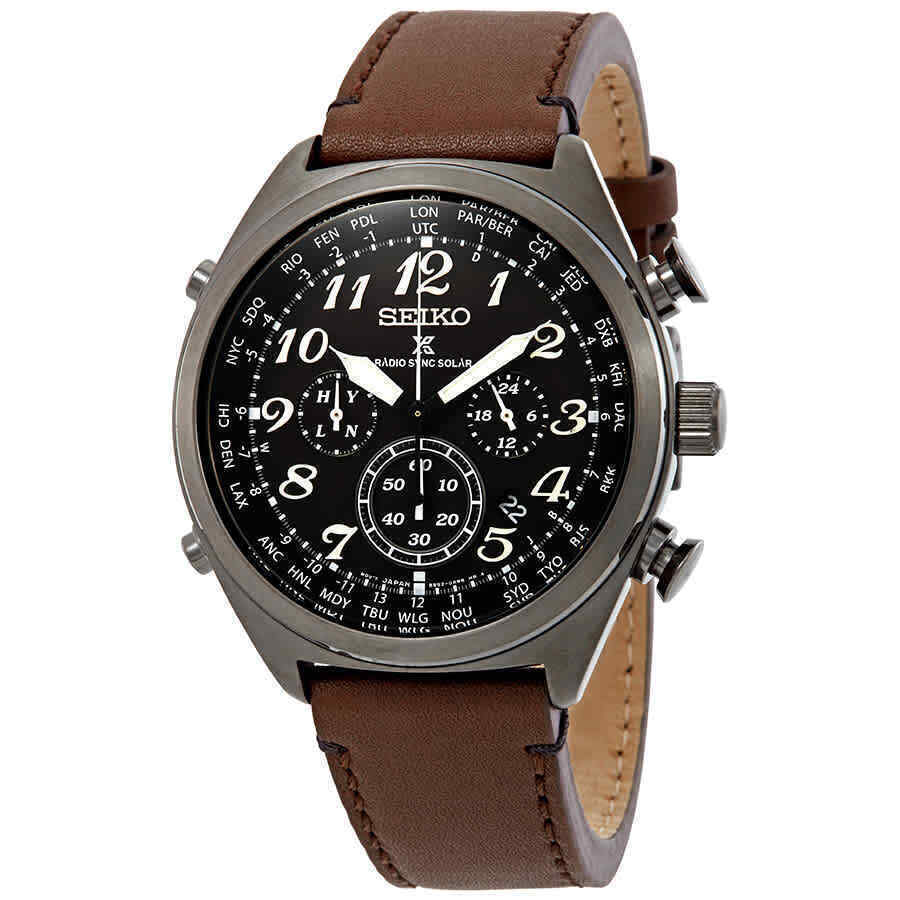 seiko men's radio sync solar chronograph silvertone with black dial