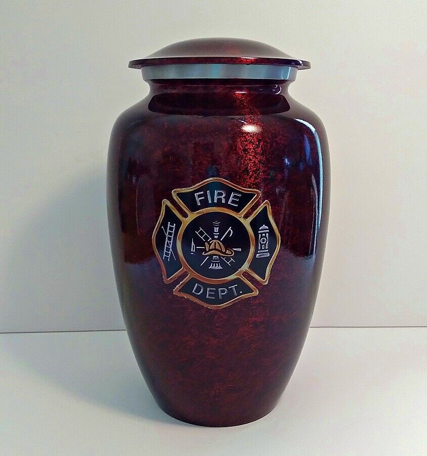 Deep Red Firefighter Maltese Cross Funeral Cremation Urn for Ashes