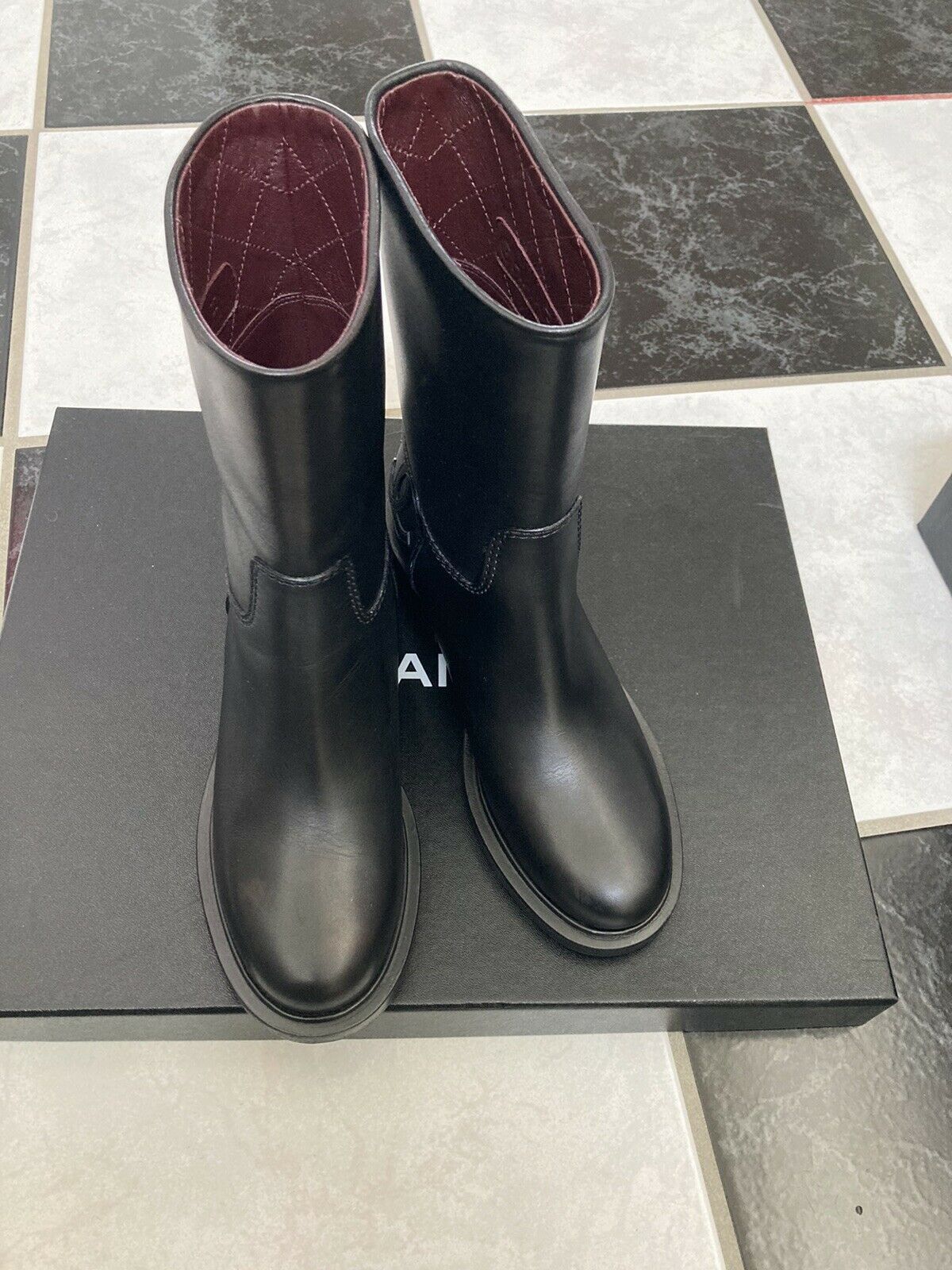 Nib 100% Auth Chanel 14A G30254 Black Calfskin Leather High Boots Sz 37