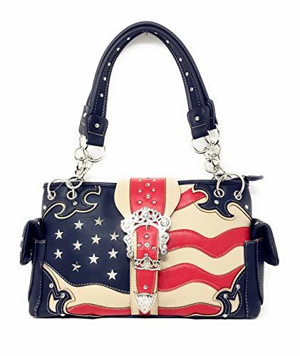 American Flag Rhinestone Concealed Carry Handbag,Purse in Multi Colors (Beige)