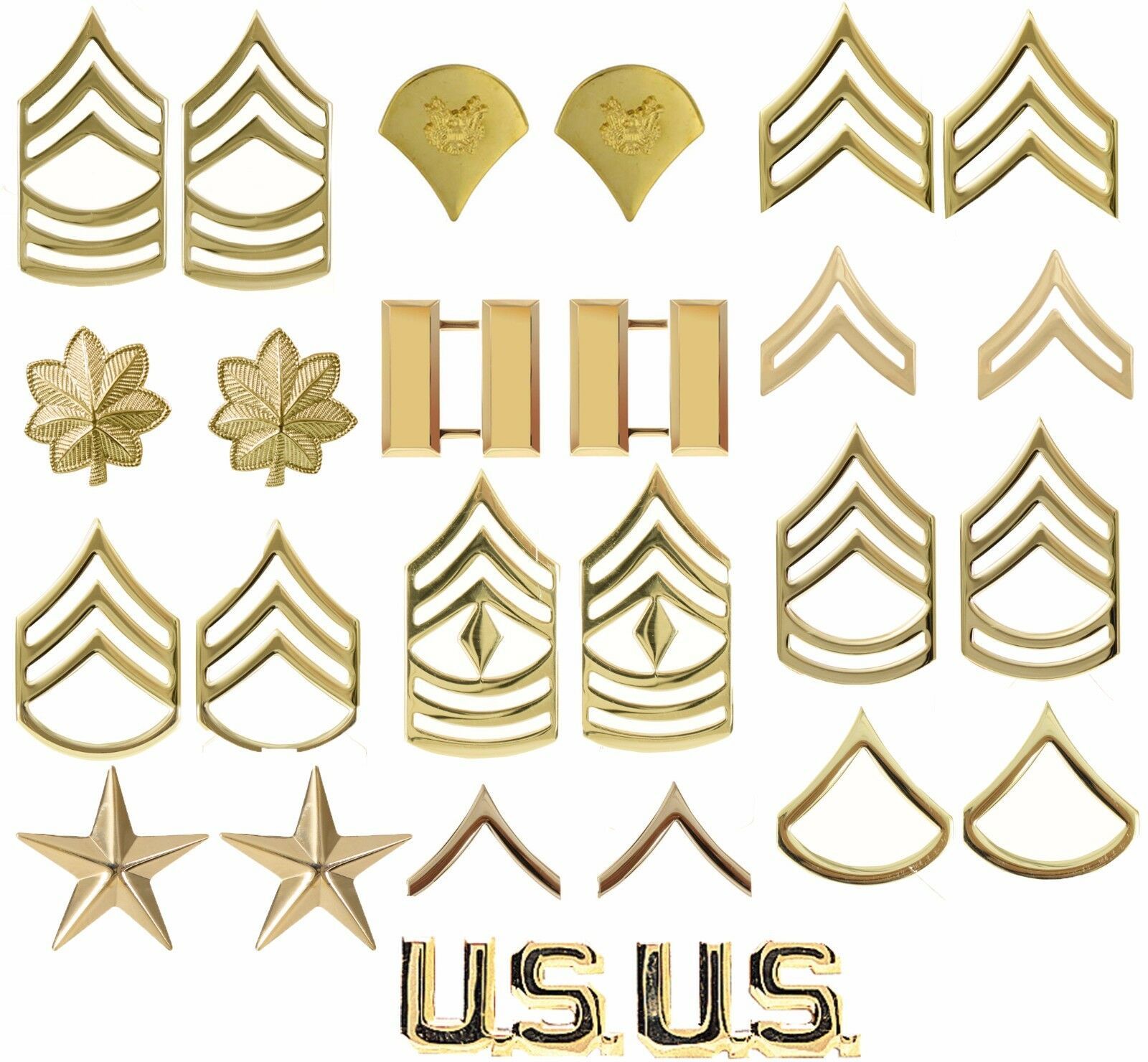 Gold Polished Military Pin On Rank Insignia Set Usa Made Other