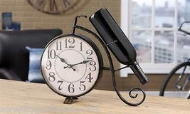 Bicycle Clock And Wine Bottle Holder Vintage Inspired Rustic Black Iron Retro - $45.53