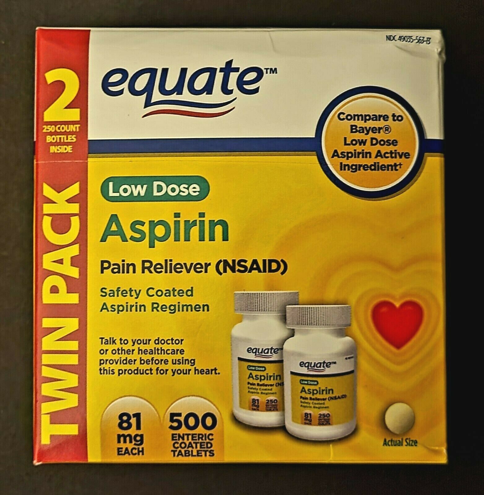 500-CT Equate Low Dose Aspirin Enteric Coated Tablets 81mg EXP6/23 SAME-DAY SHIP