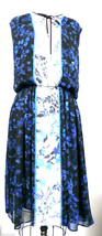 Adrianna Papel Summer Border Print Dress Blue Floral Chiffon NWT $120 S & M - $63.81