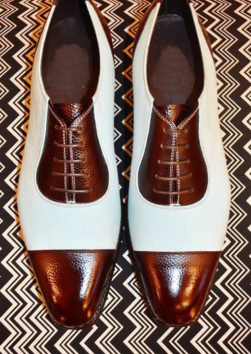 Handmade Two Tone Brown & White Real Leather Capped Shoes, luxury Shoes 2019
