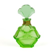 Art Deco Signed Czechoslovakia Green Cut Glass Perfume Bottle, Antique L... - $75.00