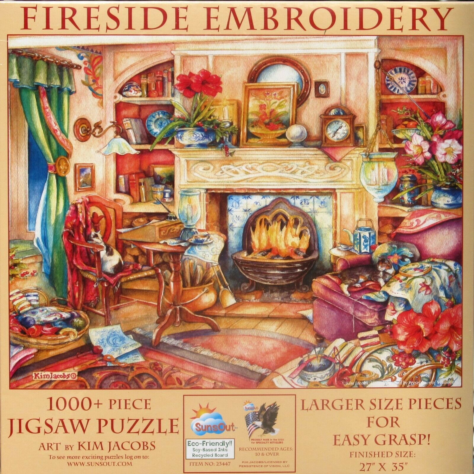 SunsOut Kim Jacobs Fireside Embroidery 1000 pc Jigsaw Puzzle XL Pieces ...