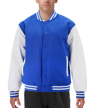 Men's Classic Two Tone Snap Button College Sports Letterman Varsity Jacket image 3