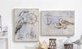 Nautical Wall Plaques Set of 2 Beach Cottage Welcome Water Birds Anchor Captain