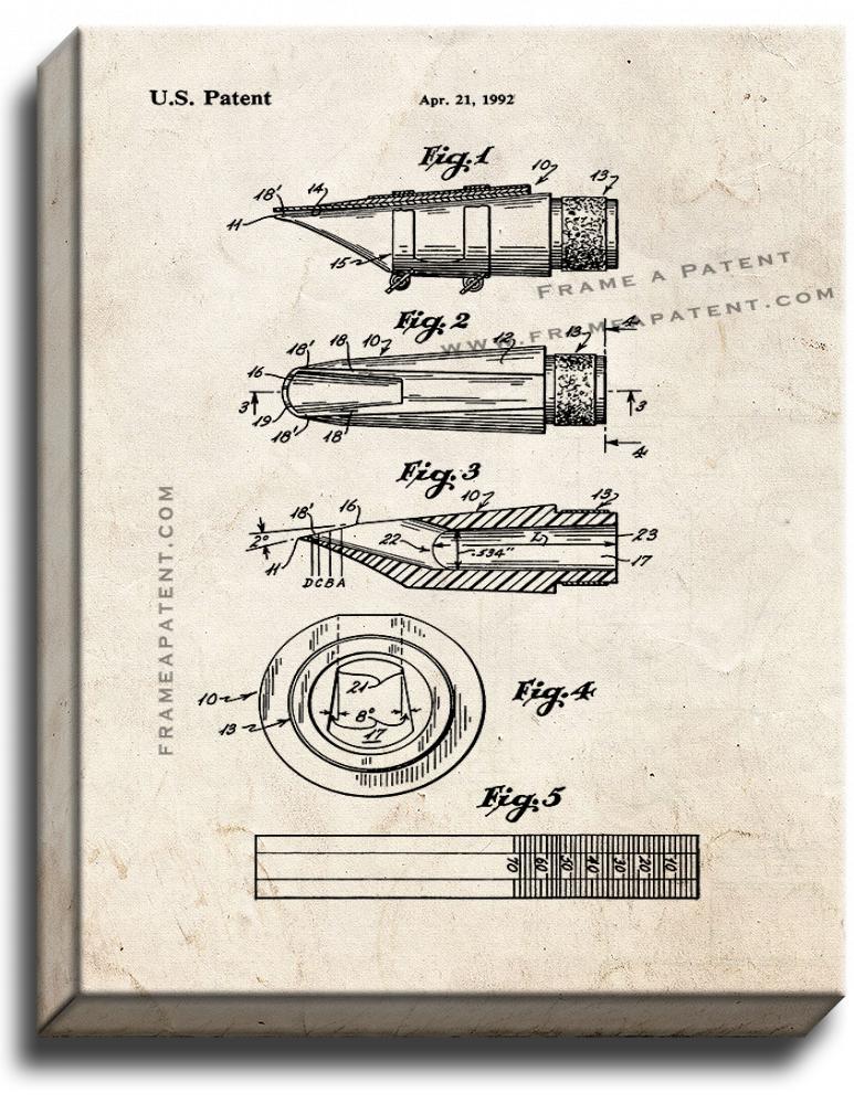 Clarinet Mouthpiece Patent Print Old Look on Canvas