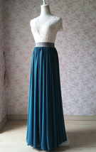 Chiffon Bridesmaid Maxi Skirt High Waist Chiffon Maxi Skirt Teal blue Plus Size image 3
