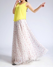 Summer MAXI Floral SKIRT Plus Size White Flower Maxi Chiffon Skirt Beach Skirt image 5