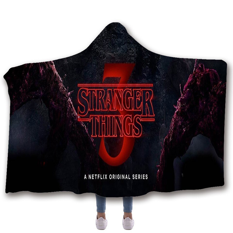 Stranger Things 3 Hooded Hoodie Throw Blanket Bedroom Home Blankets