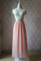Dusty Blue Pleated Tulle Skirt Plus Size High Waist Pleat Bridesmaid Long Skirt image 9