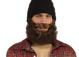 BROWN CURLY BEARD WITH ATTACHED MUSTACHE  ADULT HALLOWEEN COSTUME ACCESSORY - £9.56 GBP