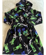 Minecraft Boys Black Green Creeper White Skeleton Fleece Hooded Robe 10 - $17.15