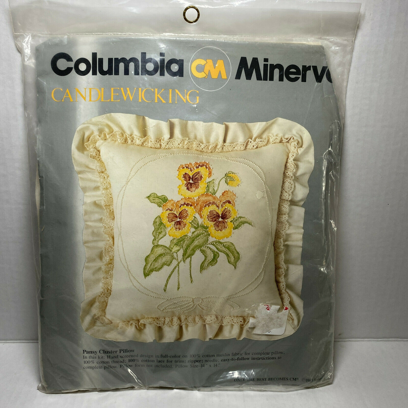 Vintage Columbia Minerva CM Candlewicking 7537 Pansy Cluster Pillow  - $14.84