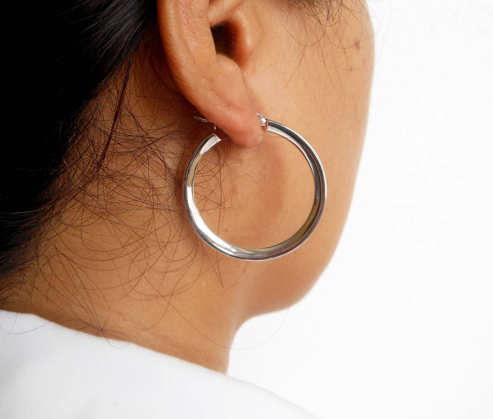 925 Sterling Silver Knife Edge Hoop Earrings 36mm Handmade Round Hoop
