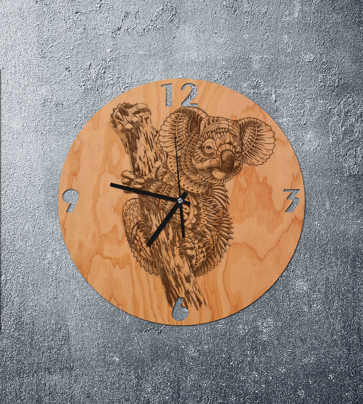 Koala clock koala wood décor doodling koala wooden clock wood décor